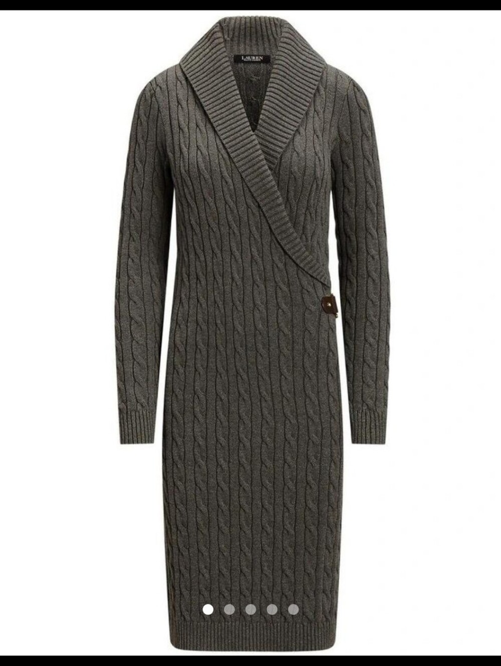 Lauren Ralph Lauren Gray Cable-Knit Wrap Sweater Dress Size L Cotton